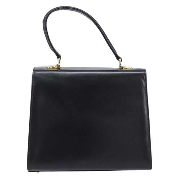 Burberrys Hand Bag Leather Black Gold Tone Auth ka6735