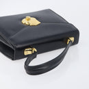 Burberrys Hand Bag Leather Black Gold Tone Auth ka6735-7
