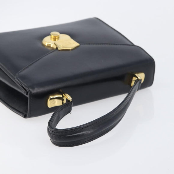 Burberrys Hand Bag Leather Black Gold Tone Auth ka6735