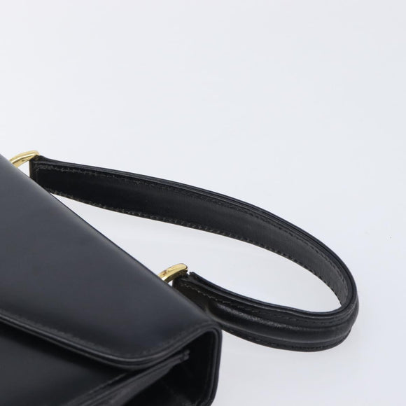Burberrys Hand Bag Leather Black Gold Tone Auth ka6735