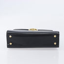 Burberrys Hand Bag Leather Black Gold Tone Auth ka6735-9