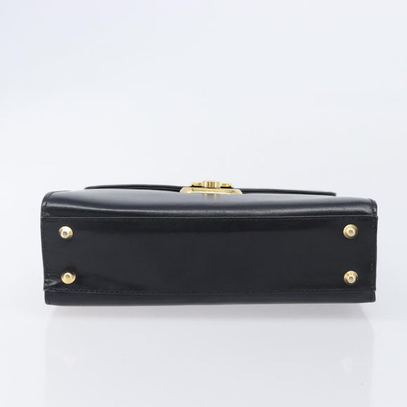 Burberrys Hand Bag Leather Black Gold Tone Auth ka6735