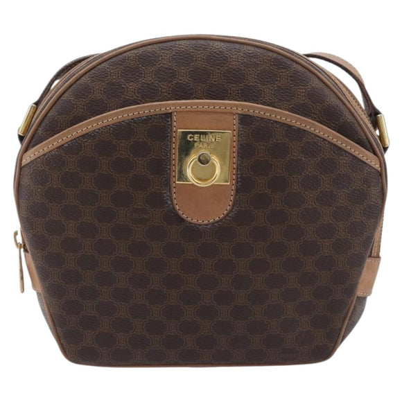 CELINE Macadam Shoulder Bag PVC Brown Gold Tone Auth ka6736A