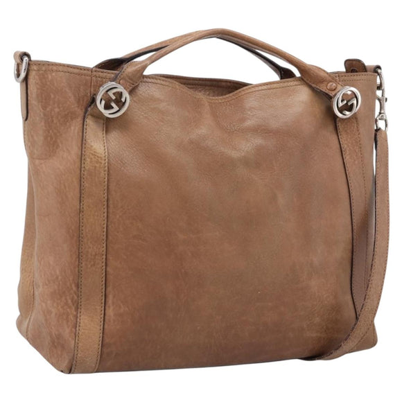 GUCCI Miss GG Hand Bag Leather Brown Silver 323675 Auth ka6739