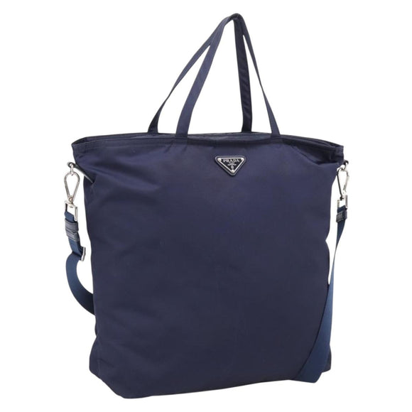 PRADA Tote Bag Nylon 2way Navy Silver Auth ka6740A