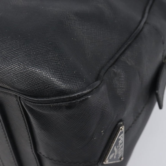 PRADA Hand Bag Saffiano leather Black Silver Auth ka6744