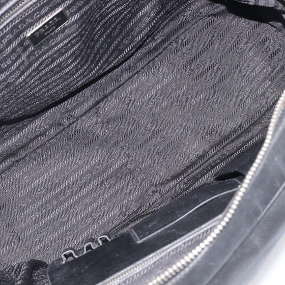 PRADA Hand Bag Saffiano leather Black Silver Auth ka6744