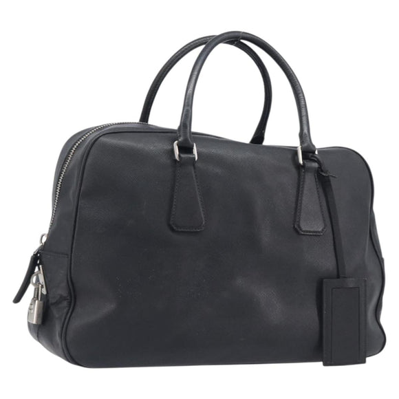 PRADA Hand Bag Saffiano leather Black Silver Auth ka6744