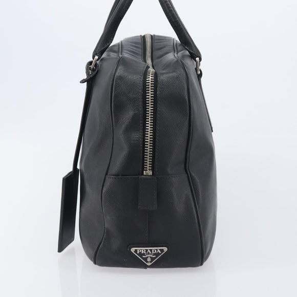 PRADA Hand Bag Saffiano leather Black Silver Auth ka6744
