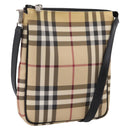 BURBERRY Nova Check Shoulder Bag PVC Leather Beige Silver Auth ka6746-1