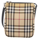 BURBERRY Nova Check Shoulder Bag PVC Leather Beige Silver Auth ka6746-13