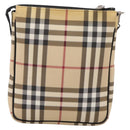 BURBERRY Nova Check Shoulder Bag PVC Leather Beige Silver Auth ka6746-2