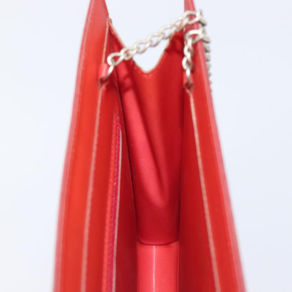 CHANEL Hologram Chain Shoulder Bag Vinyl Orange Silver CC Auth ka6749