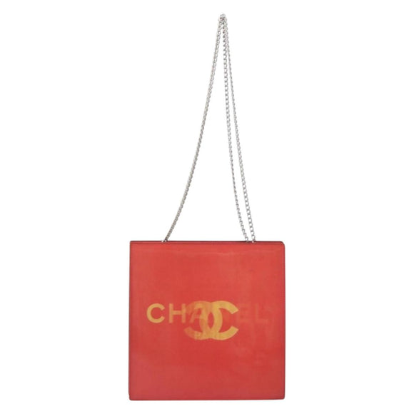 CHANEL Hologram Chain Shoulder Bag Vinyl Orange Silver CC Auth ka6749
