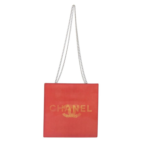 CHANEL Hologram Chain Shoulder Bag Vinyl Orange Silver CC Auth ka6749