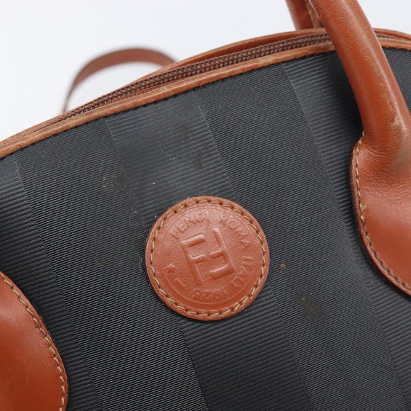 FENDI Pecan Hand Bag PVC 2way Black Gold Tone Auth ka6753