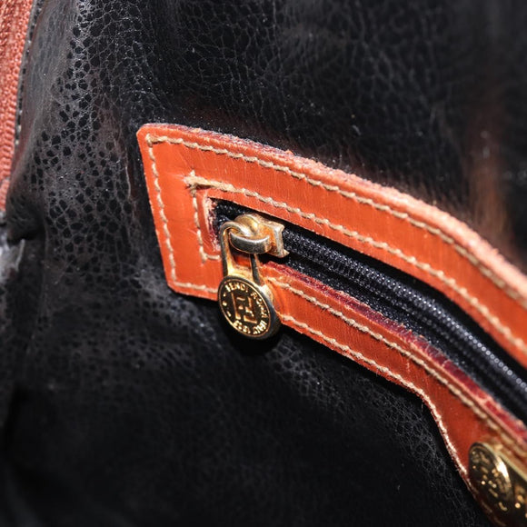 FENDI Pecan Hand Bag PVC 2way Black Gold Tone Auth ka6753