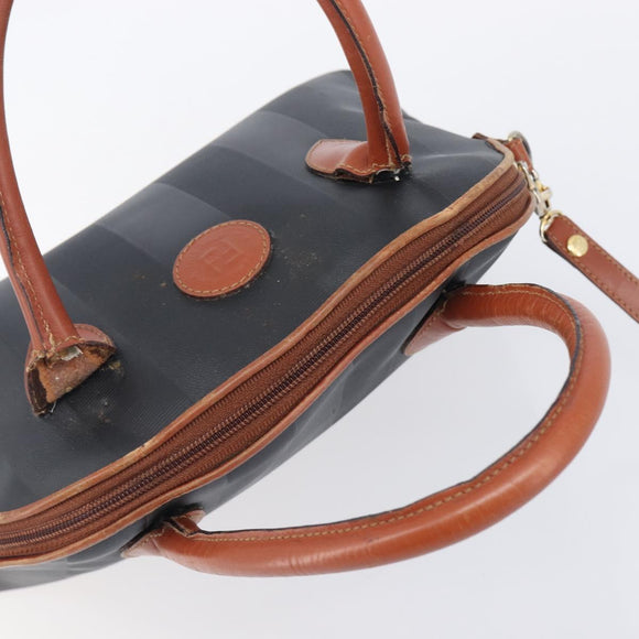 FENDI Pecan Hand Bag PVC 2way Black Gold Tone Auth ka6753