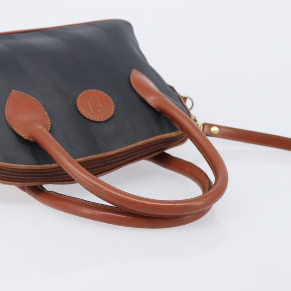 FENDI Pecan Hand Bag PVC 2way Black Gold Tone Auth ka6753