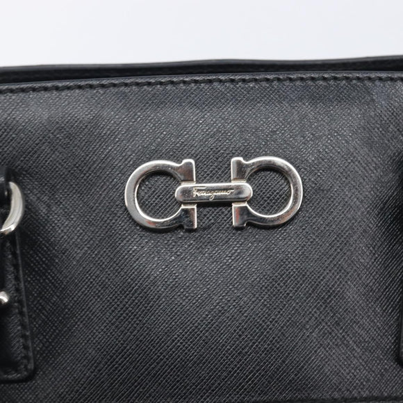 Salvatore Ferragamo Gancini Hand Bag Leather Black Silver Auth ka6755