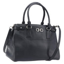 Salvatore Ferragamo Gancini Hand Bag Leather Black Silver Auth ka6755-1