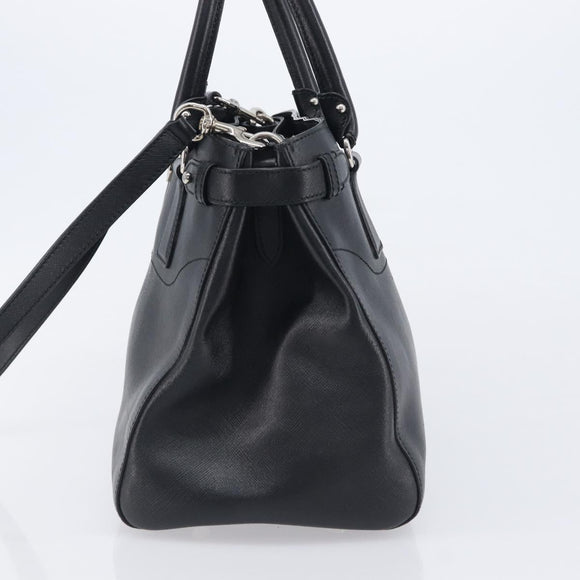 Salvatore Ferragamo Gancini Hand Bag Leather Black Silver Auth ka6755