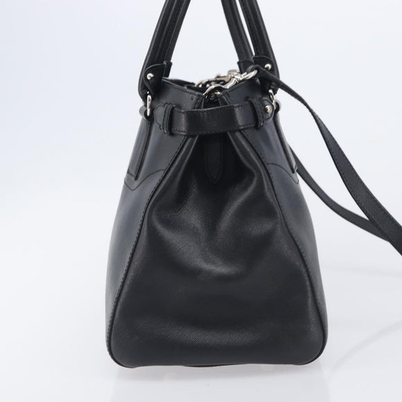 Salvatore Ferragamo Gancini Hand Bag Leather Black Silver Auth ka6755