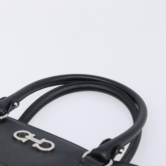 Salvatore Ferragamo Gancini Hand Bag Leather Black Silver Auth ka6755