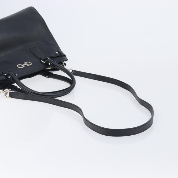Salvatore Ferragamo Gancini Hand Bag Leather Black Silver Auth ka6755