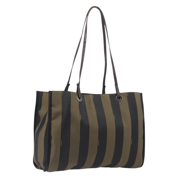 FENDI Pecan Tote Bag Canvas Black Khaki Auth ka6763