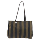FENDI Pecan Tote Bag Canvas Black Khaki Auth ka6763-2