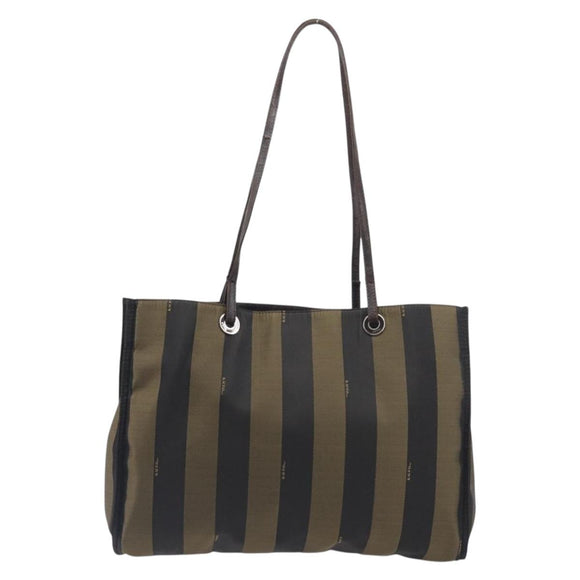 FENDI Pecan Tote Bag Canvas Black Khaki Auth ka6763