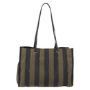 FENDI Pecan Tote Bag Canvas Black Khaki Auth ka6763-3