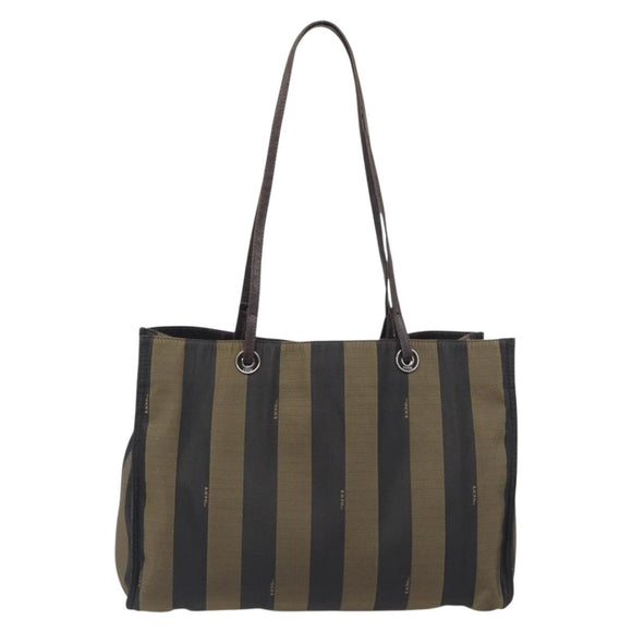FENDI Pecan Tote Bag Canvas Black Khaki Auth ka6763