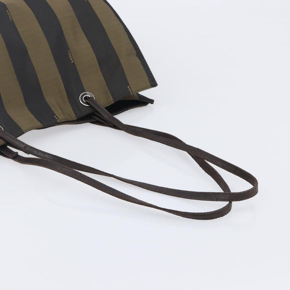 FENDI Pecan Tote Bag Canvas Black Khaki Auth ka6763