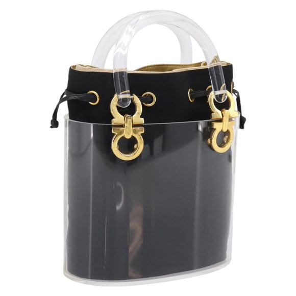 Salvatore Ferragamo Gancini Hand Bag Plastic Clear Gold Tone Auth ka6767V