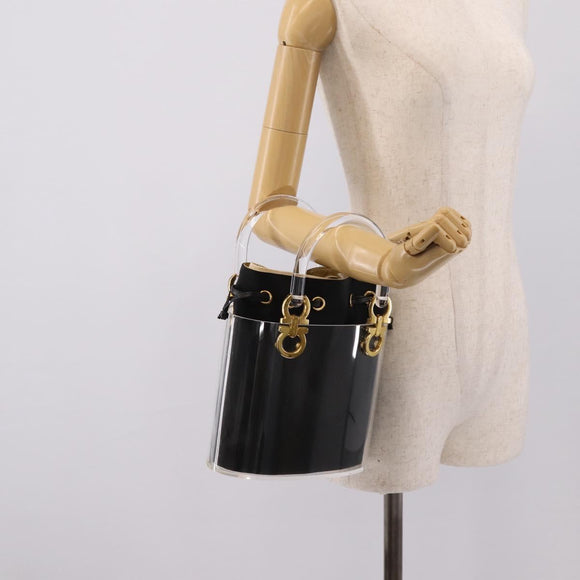 Salvatore Ferragamo Gancini Hand Bag Plastic Clear Gold Tone Auth ka6767V