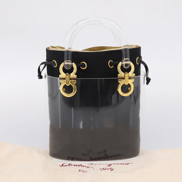 Salvatore Ferragamo Gancini Hand Bag Plastic Clear Gold Tone Auth ka6767V