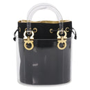 Salvatore Ferragamo Gancini Hand Bag Plastic Clear Gold Tone Auth ka6767V-2