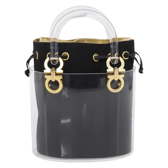 Salvatore Ferragamo Gancini Hand Bag Plastic Clear Gold Tone Auth ka6767V