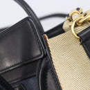 CELINE Luggage Nano Shopper Hand Bag Canvas 2way Navy Black Auth ka6779A-9