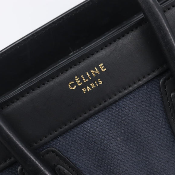 CELINE Luggage Nano Shopper Hand Bag Canvas 2way Navy Black Auth ka6779A