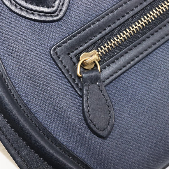 CELINE Luggage Nano Shopper Hand Bag Canvas 2way Navy Black Auth ka6779A