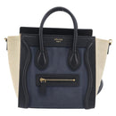 CELINE Luggage Nano Shopper Hand Bag Canvas 2way Navy Black Auth ka6779A-13