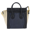CELINE Luggage Nano Shopper Hand Bag Canvas 2way Navy Black Auth ka6779A-2