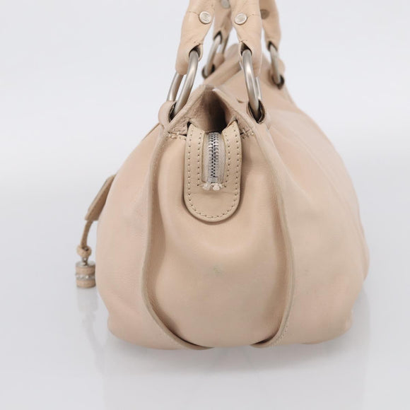 CELINE Bittersweet Tote Bag Leather Beige Silver Auth ka6791A