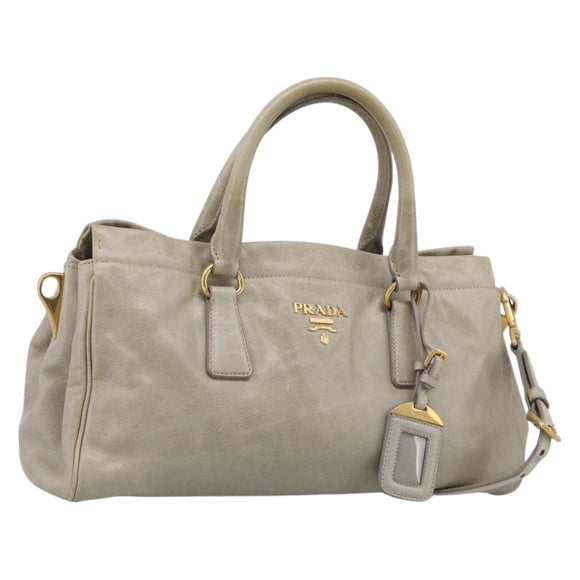 PRADA Hand Bag Leather 2way Beige Gold Auth ka6793A