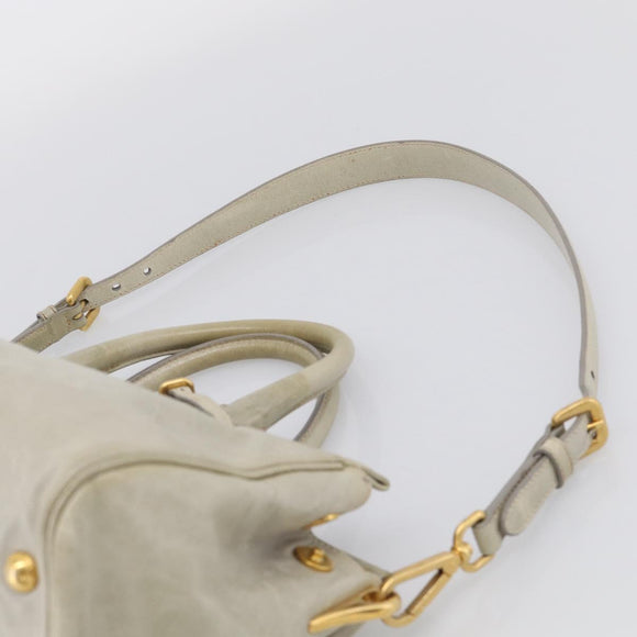 PRADA Hand Bag Leather 2way Beige Gold Auth ka6793A