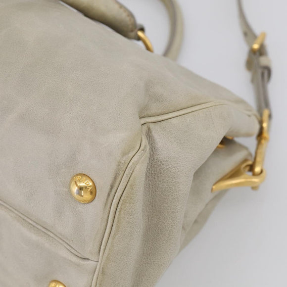 PRADA Hand Bag Leather 2way Beige Gold Auth ka6793A