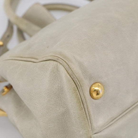 PRADA Hand Bag Leather 2way Beige Gold Auth ka6793A